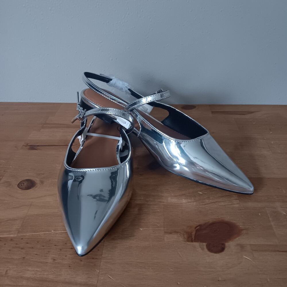 The Drop Silver TAMMIE Pointed Toe Slingback Flats US Size 8 NWT